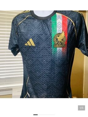 Adidas Mexico Black Soccer Jersey with Green-White-Red Stripe